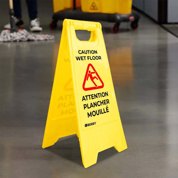 A stand wet floor caution yellow