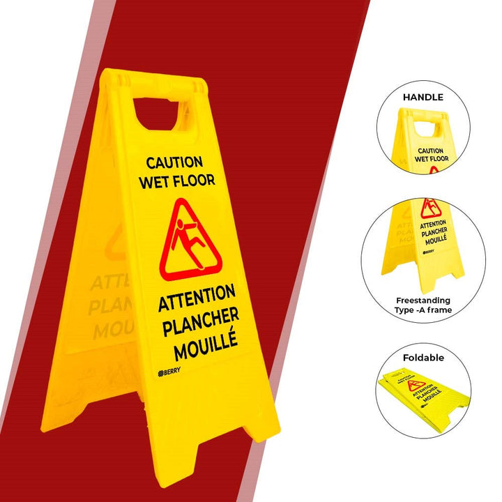 High visibility double side wet floor sign
