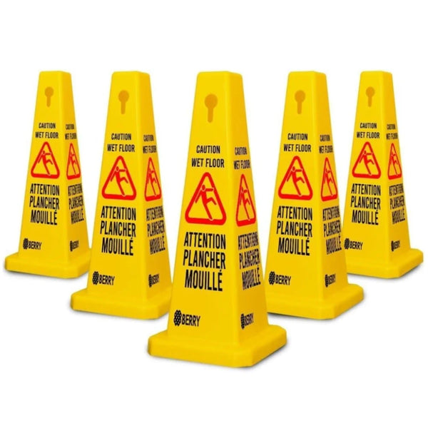 yellow caution wet floor safety cone