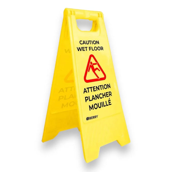 yellow caution wet floor sign
