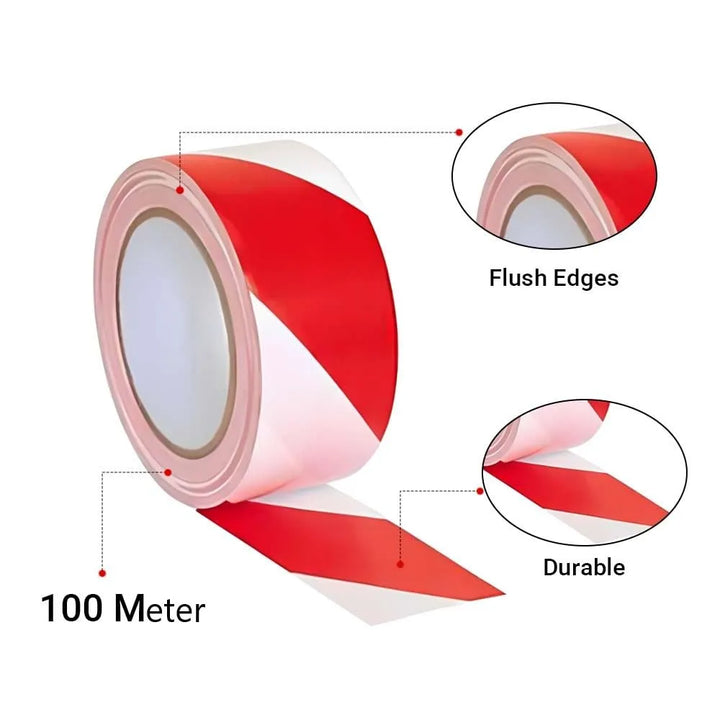 Red and White Adhesive Hazard Tape 
